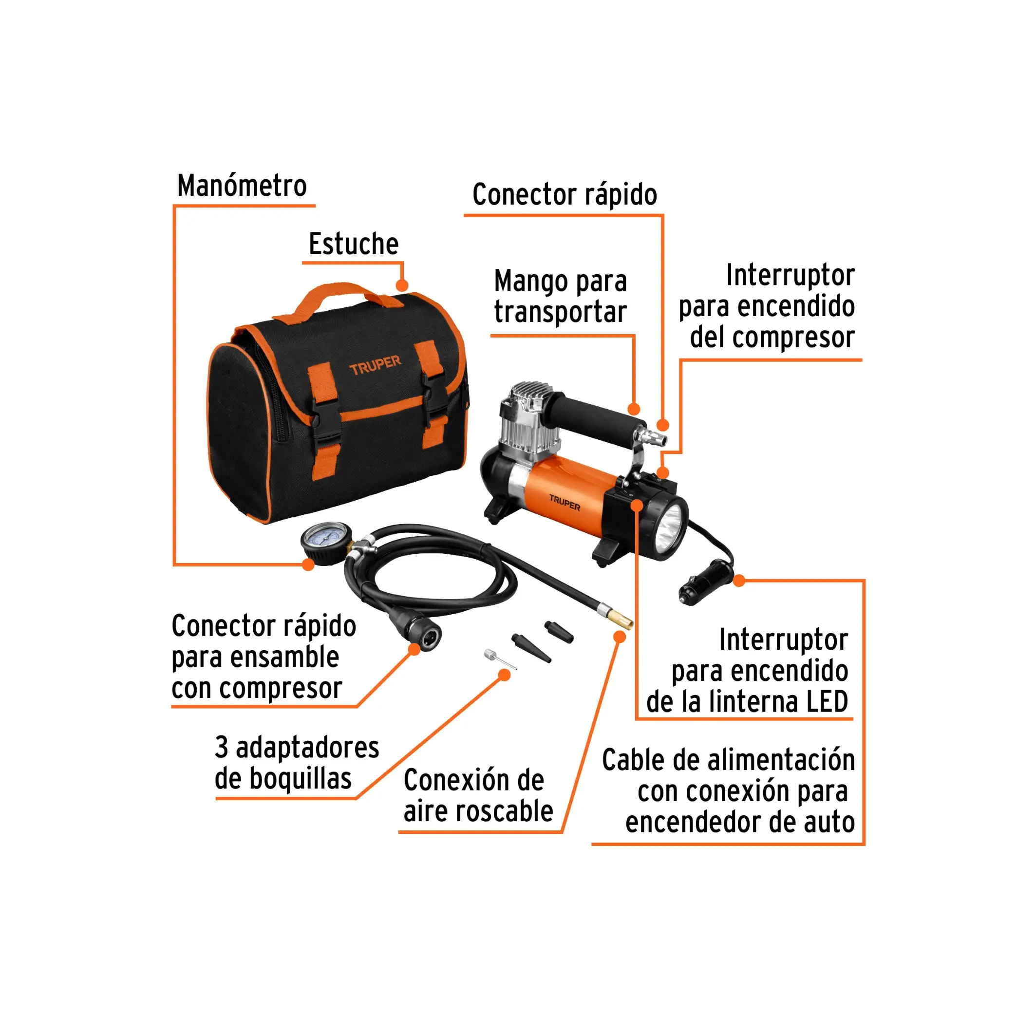 Compresor de Aire Portátil 12V Truper - Imagen 2
